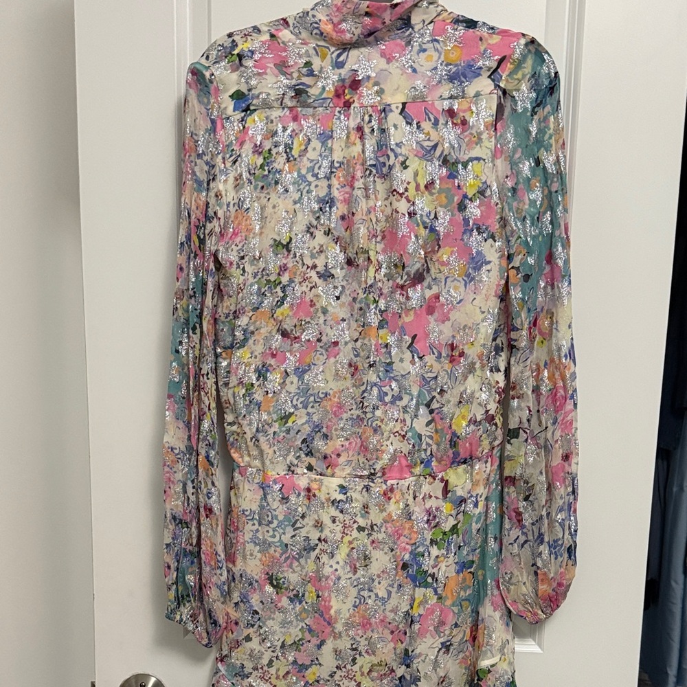 Rococo Sand Floral High Low Dress - Pink and Blue with Silver Accents - NWT - Picture 6 of 6